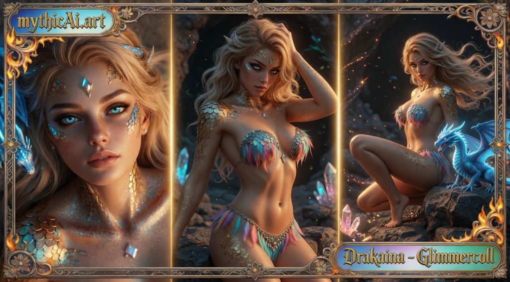 Drakaina Glimmercoil – neon fantasy heroine